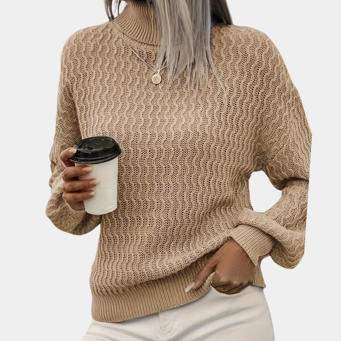 Damen Gerippter Rollkragenpullover mit Zopfmuster