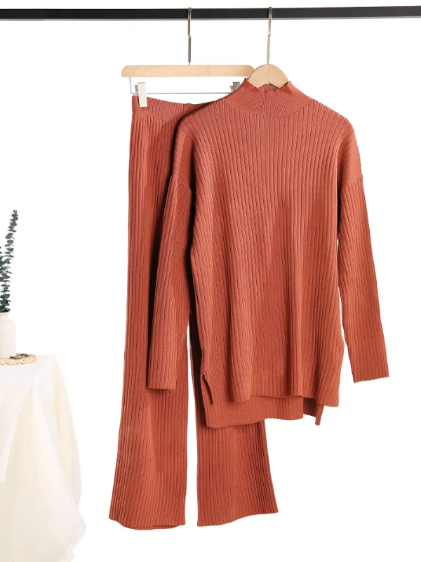 Damen Strickset mit Rollkragen und Weiter Hose