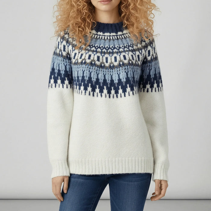 Damen Strickpullover Stehkragen Nordisches Muster