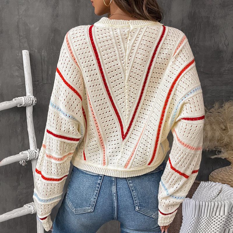 Damen Pullover mit Lochmuster und Streifendetails