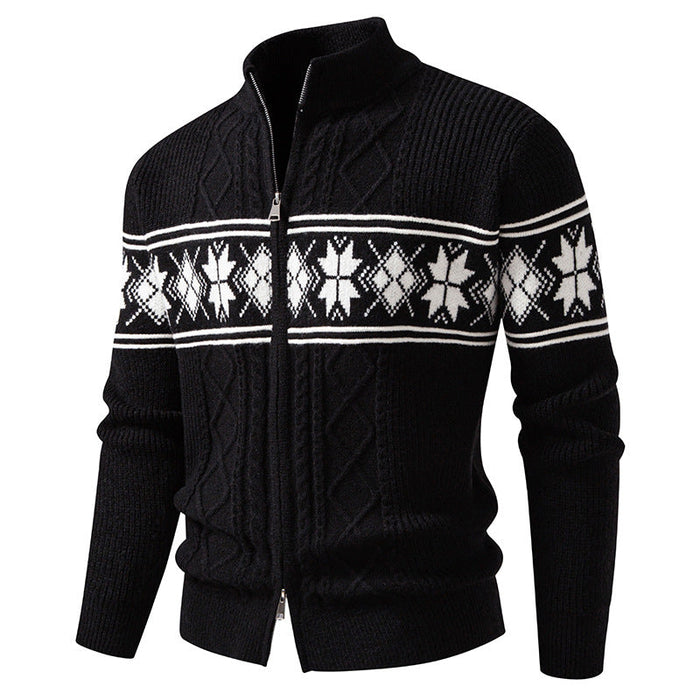 Herren Norweger-Strickjacke mit Stehkragen und Reißverschluss
