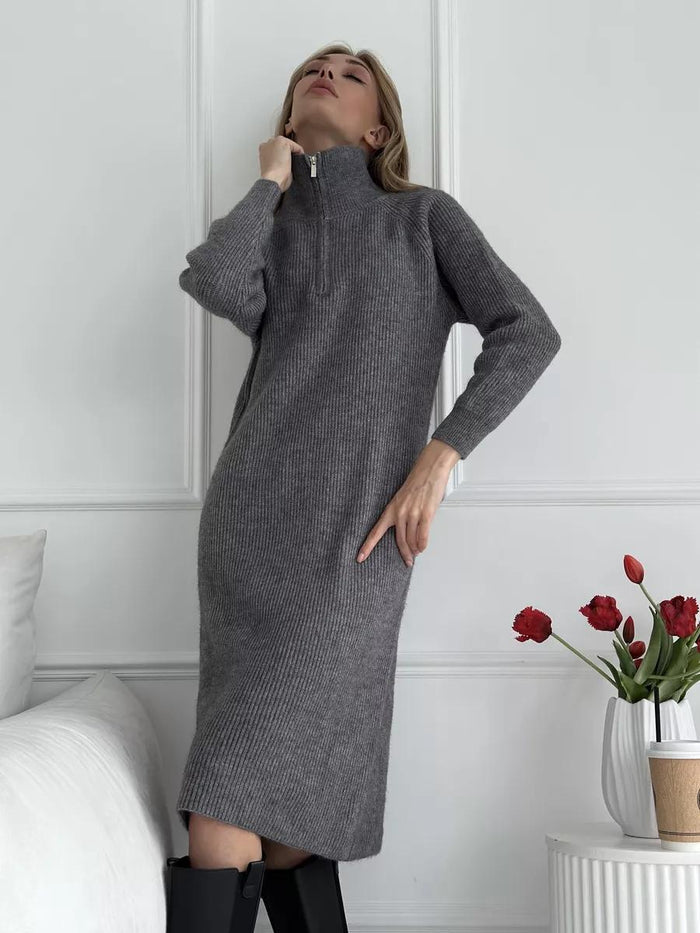 Damen Strickkleid mit Stehkragen und Reißverschluss