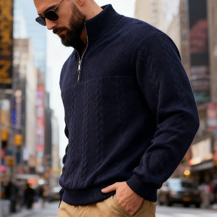 Herren Fleece-Pullover mit hohem Kragen und Reißverschluss