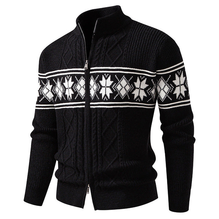 Herren Norweger-Strickjacke mit Stehkragen und Reißverschluss