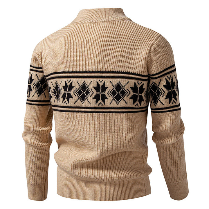 Herren Norweger-Strickjacke mit Stehkragen und Reißverschluss