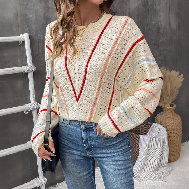 Damen Pullover mit Lochmuster und Streifendetails