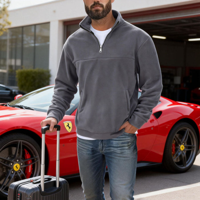 Herren Fleece-Pullover mit Halbzip Stehkragen Kängurutasche