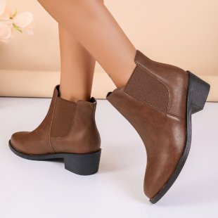 Damen Chelsea-Boots mit Blockabsatz und Elastik-Einsatz