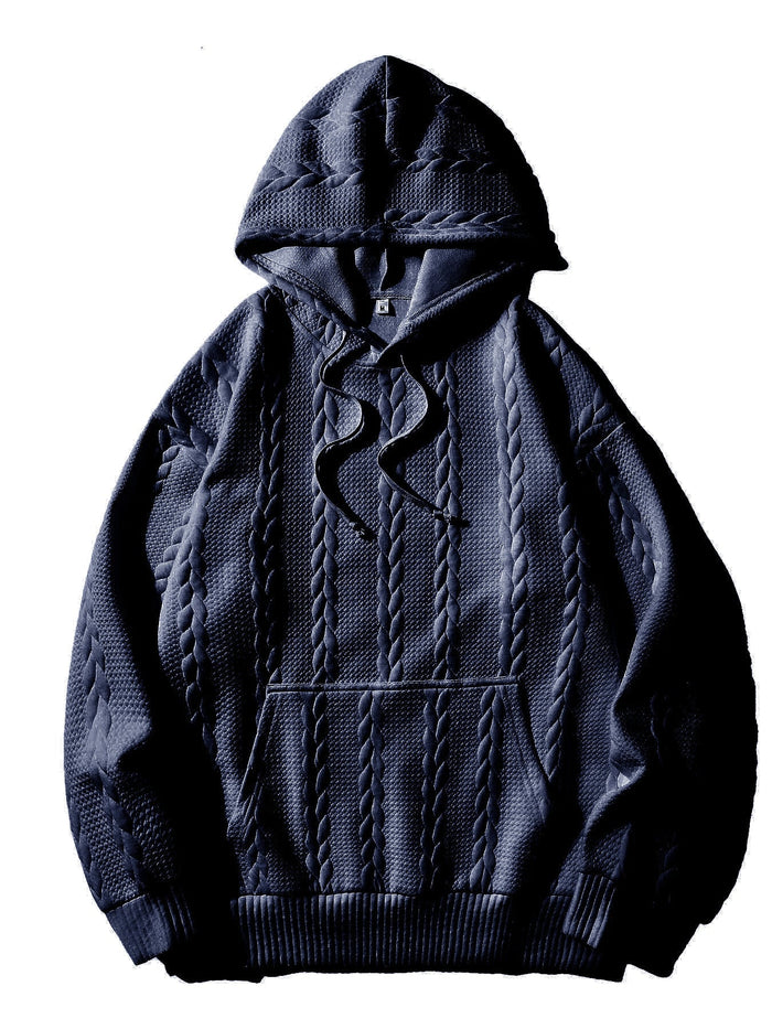 Herren Kapuzenpullover mit Zopfmuster und Kängurutasche