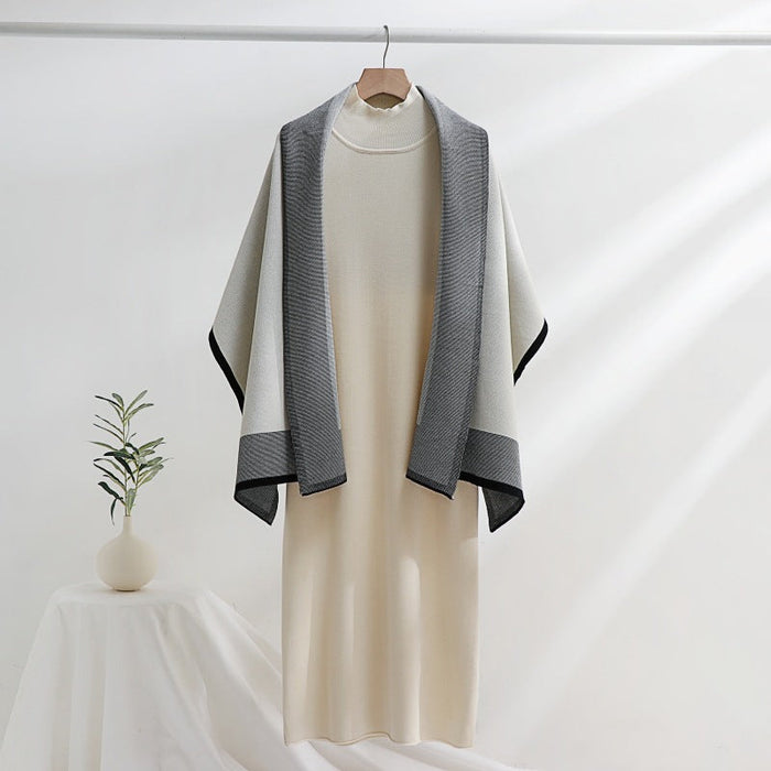 Damen Strickkleid mit drapierter Weste zweiteilig