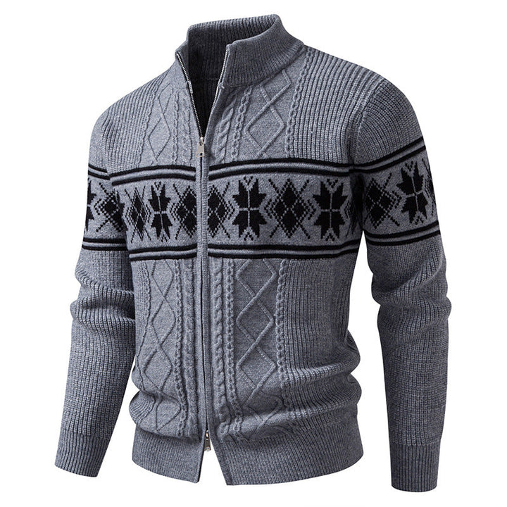 Herren Norweger-Strickjacke mit Stehkragen und Reißverschluss