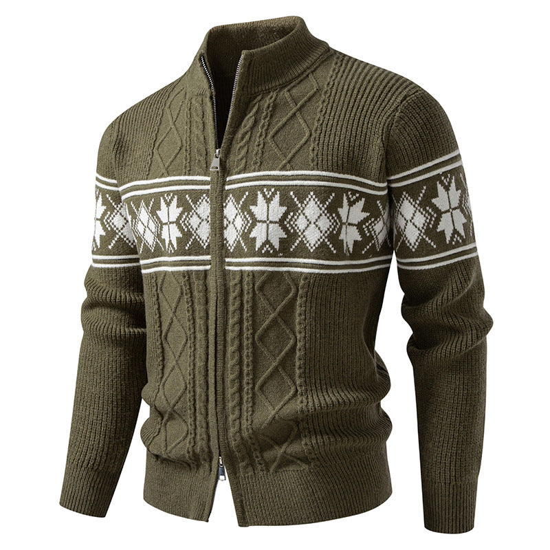 Herren Norweger-Strickjacke mit Stehkragen und Reißverschluss
