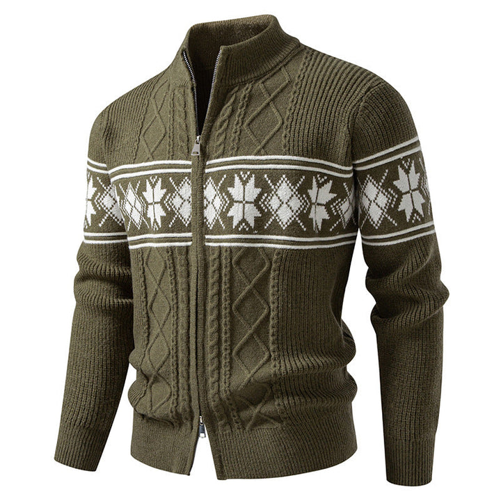 Herren Norweger-Strickjacke mit Stehkragen und Reißverschluss