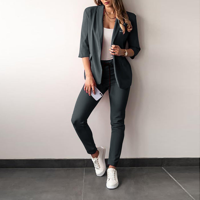 Damen Blazer-Set mit Slim-Fit-Hose und 3/4-Arm