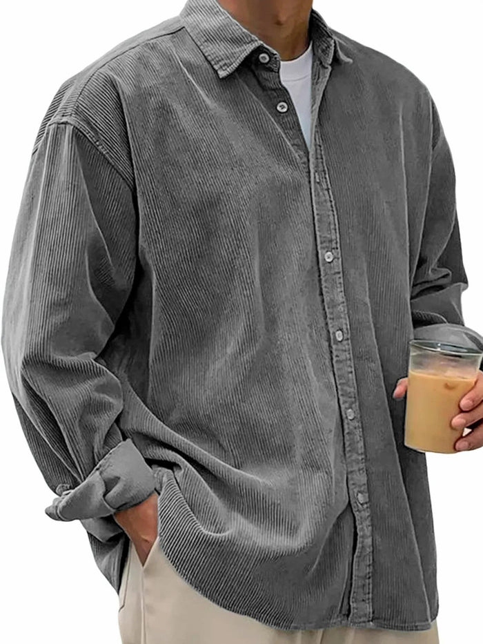 Herren Cord-Hemd Oversized-Schnitt Lange Ärmel