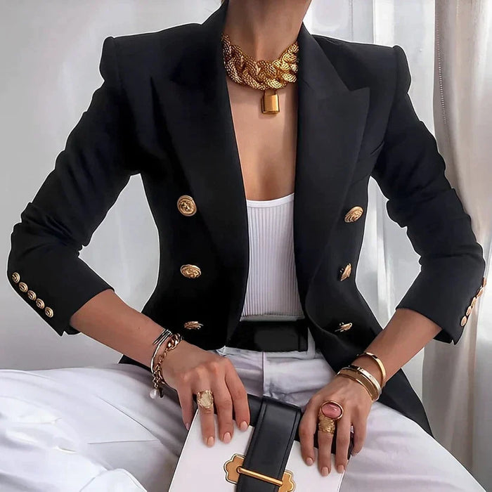 Damen Blazer Zweireihig mit Goldknöpfen und Reverskragen