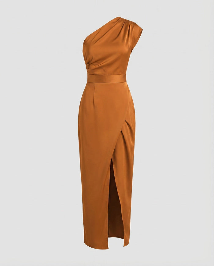 Damen Abendkleid Einschulter-Design Wickelschlitz Tailliert