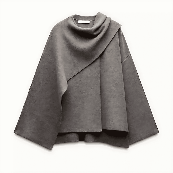 Damen Warme Cape Jacke mit Weitem Schnitt und Patch-Tasche