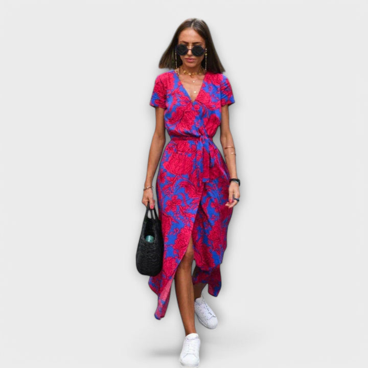 Renate | Damen Lässiges Langkleid mit V-Ausschnitt und Gürtel