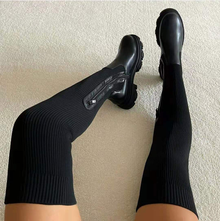 Annika | Damen Gerippte Stiefel mit klobiger Sohle