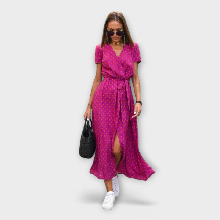 Renate | Damen Lässiges Langkleid mit V-Ausschnitt und Gürtel