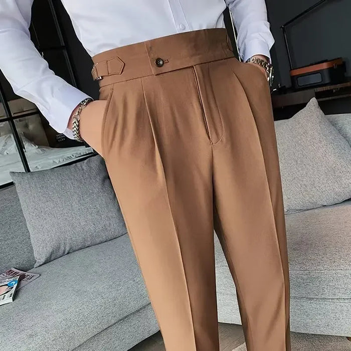 Herren Chinohose mit Hohem Bund und Bügelfalte