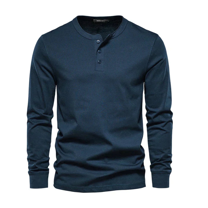 Herren Henley Langarmshirt mit Knopfleiste Rundhals