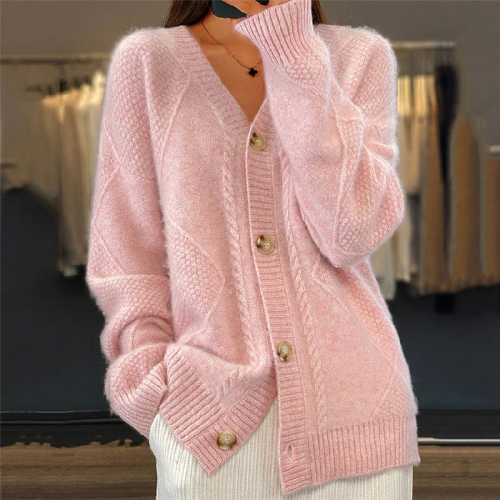 Claudia | Damen Gemütliche Strickjacke mit langen Ärmeln