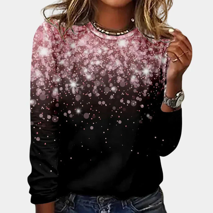 Damen Rundhals-Pullover mit Schneeflocken-Print