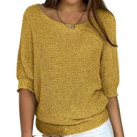 Damen Rundhals-Pullover mit Dreiviertelärmel