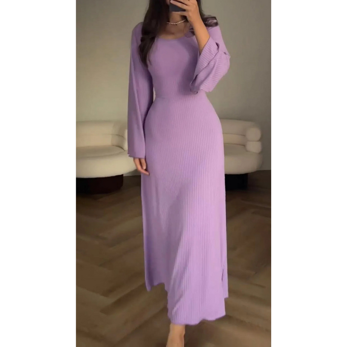 Damen Gerippte Maxikleid mit Rundhalsausschnitt