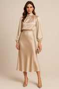 Monika | Damen Langarm High-Neck Midikleid