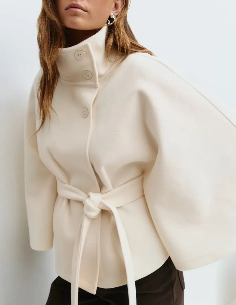 Felicia | Damen Frühjahrs Cape-Mantel mit Gürtel und Stehkragen