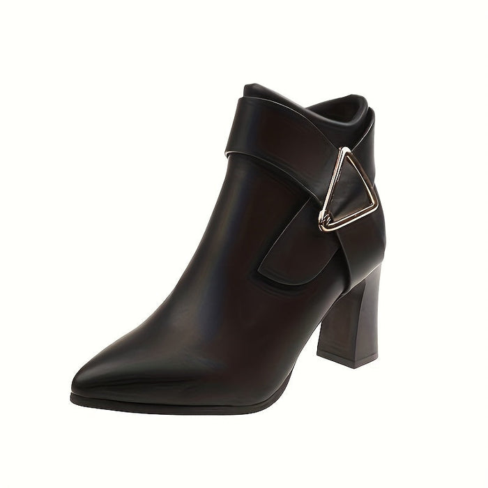 Damen Spitze Stiefeletten mit Blockabsatz und Schnalle