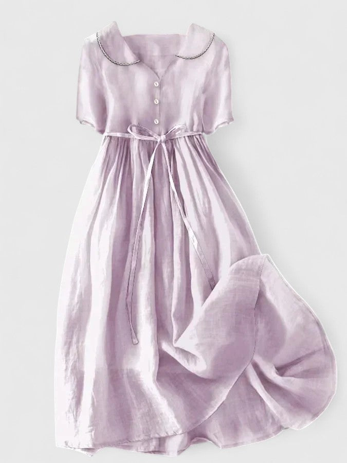 Pauline | Damen Midikleid mit Kurzärmeln und Knopfleiste