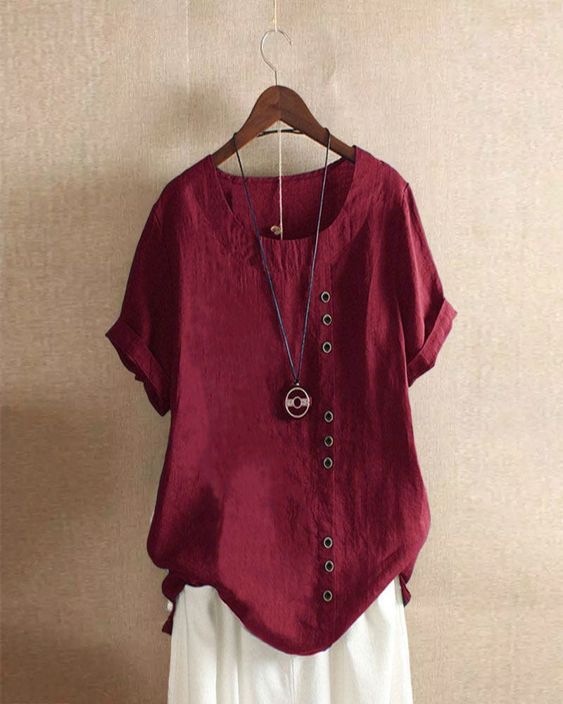 Doris | Damen Lässige Bluse mit Knopfdetail und Kurzarm