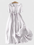 Pauline | Damen Midikleid mit Kurzärmeln und Knopfleiste