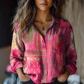 Elisabeth | Damen Boho Langarm Bluse geknöpft florales Muster