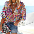 Lena | Damen Boho Paisley V-Ausschnitt Knopfleiste Bluse
