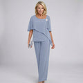 Marlene | Damen Chiffon Cape-Ärmel Two-Piece Set mit weiten Beinen