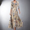 Lena | Damen Elegant Formal Dresses Blumen Maxi-Kleid V-Ausschnitt