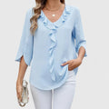 Marlene | Damen Elegante Rüschen-Bluse V-Ausschnitt Halbarm