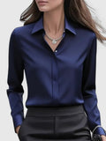 Frieda | Damen Elegante Satin Business-Bluse Versteckte Knopfleiste