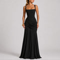 Johanna | Damen Elegantes Gerafftes Maxi Hochzeitskleid Abendkleid Quadratausschnitt