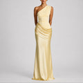 Hannah | Damen Elegantes One-Shoulder Satin-Maxikleid für Hochzeitsgäste im Herbst