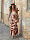Luisa | Damen Gestreiftes Maxi-Kleid mit Bindenden Spaghettiträgern