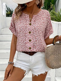 Charlotte | Damen Kurzarm-Bluse mit Blumendruck und Knopfleiste aus Baumwolle