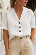 Marlene | Damen Kurzarm-Bluse mit Knopfleiste Reverskragen Relaxed Fit