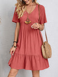 Charlotte | Damen Kurzarm V-Ausschnitt Gerafftes Babydoll Sommerkleid