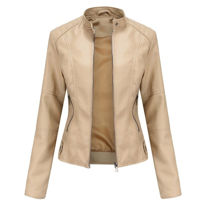 Katharina | Damen Kurze Taillierte Kunstleder Bikerjacke mit Reißverschluss